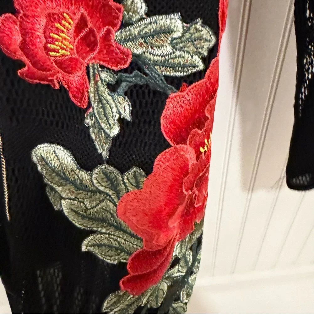 House of CB Athena NWT Black Dress with Red Floral Embroidery Small - Picture 4 of 8